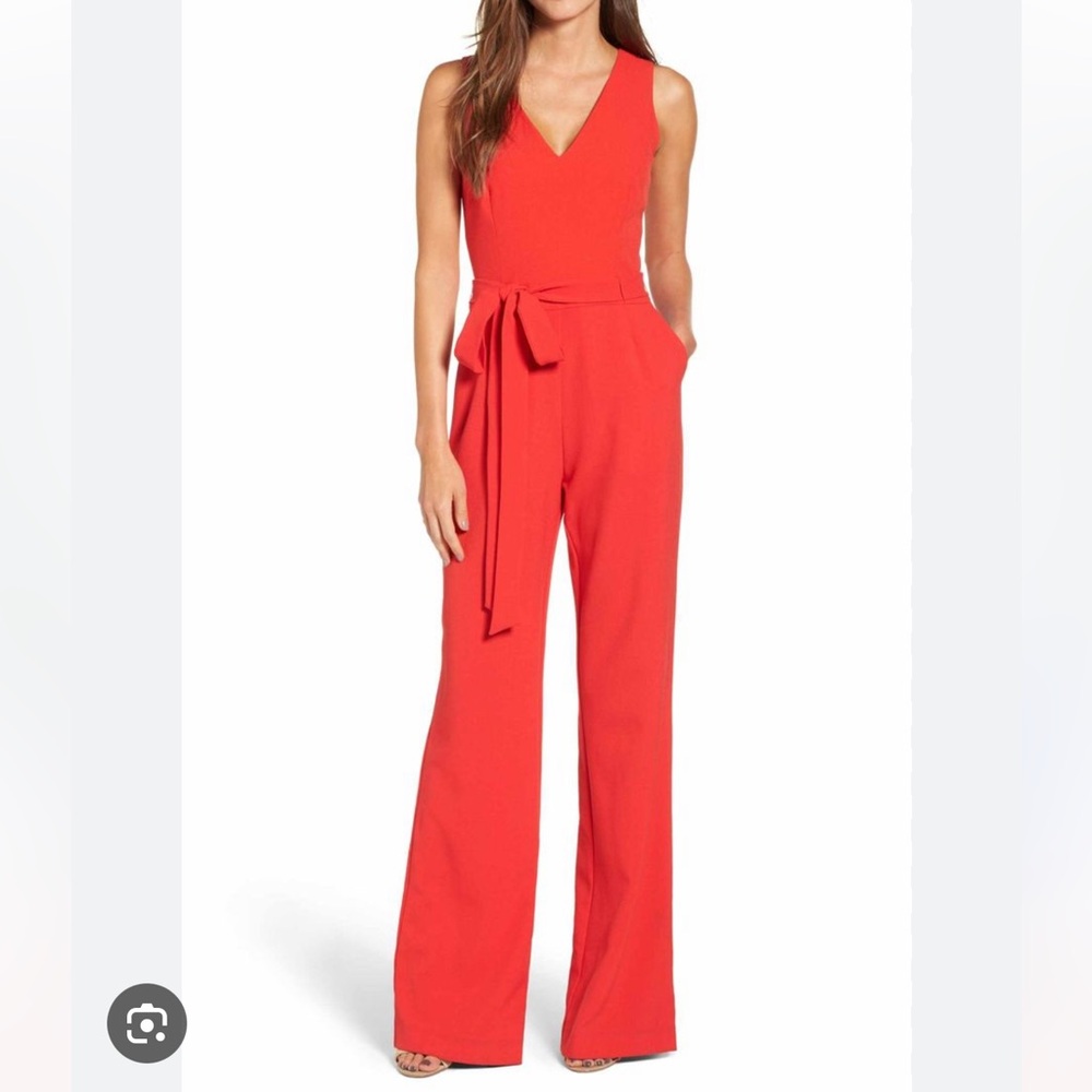 Vince Camuto Red Plunging V-Neck Jumpsuit